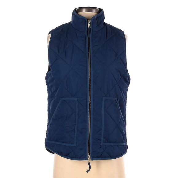 J Crew Quilted Zip Up Vest Blue Polyester Sleeveless Pockets Size S - Picture 1 of 3